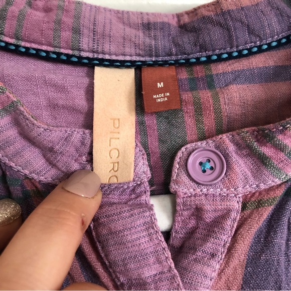 Pilcro plaid cotton popover blouse size medium - Picture 4 of 6